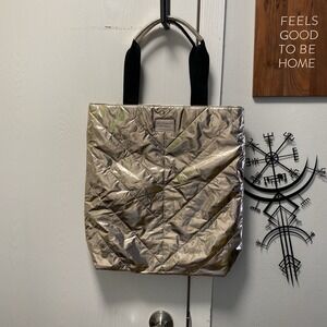 Victoria Secret Rose Gold Quilted Metallic Tote Shopping Shoulder Bag‎